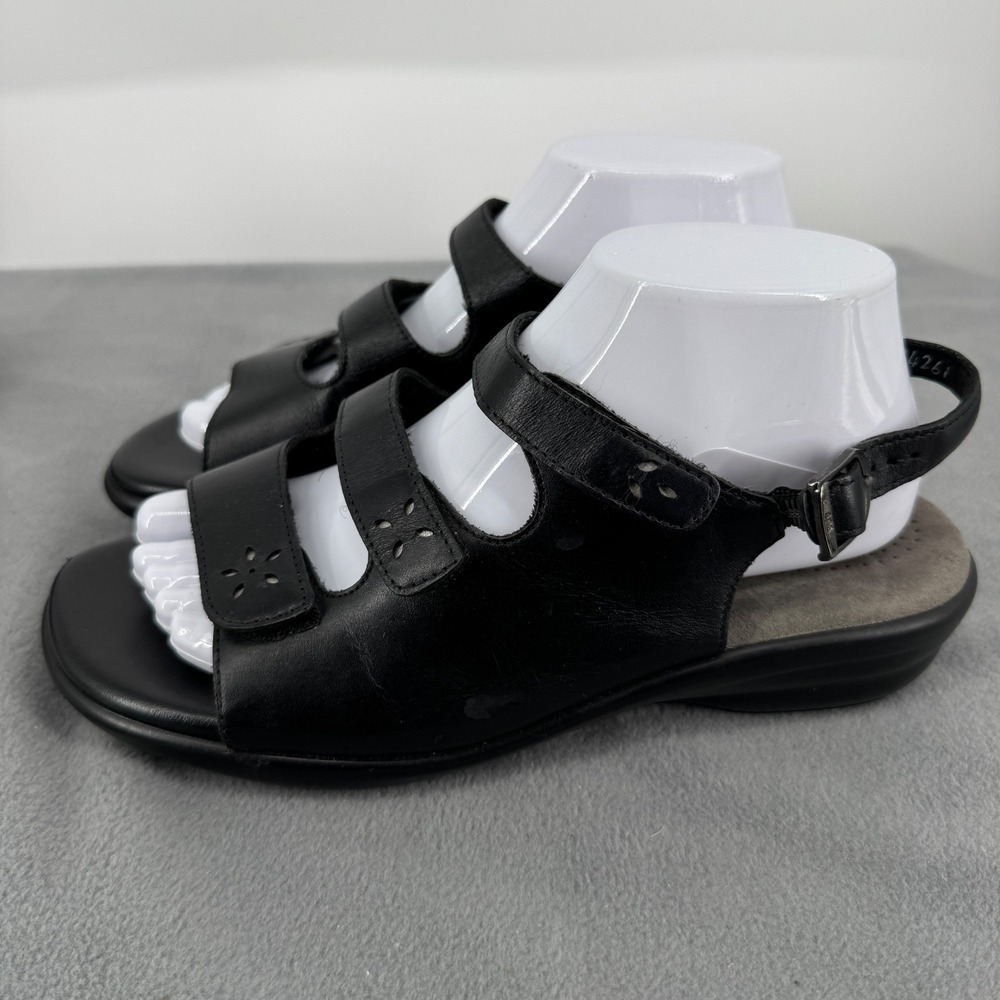 SAS Nudu Sandals Womens 8.5 WW Black Leather Comfort Slingback Made in USA